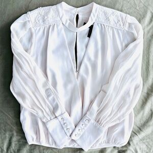 BCBG Max Azria: Women's Ivory Bodysuit, Flowy, Sequins, Size 6